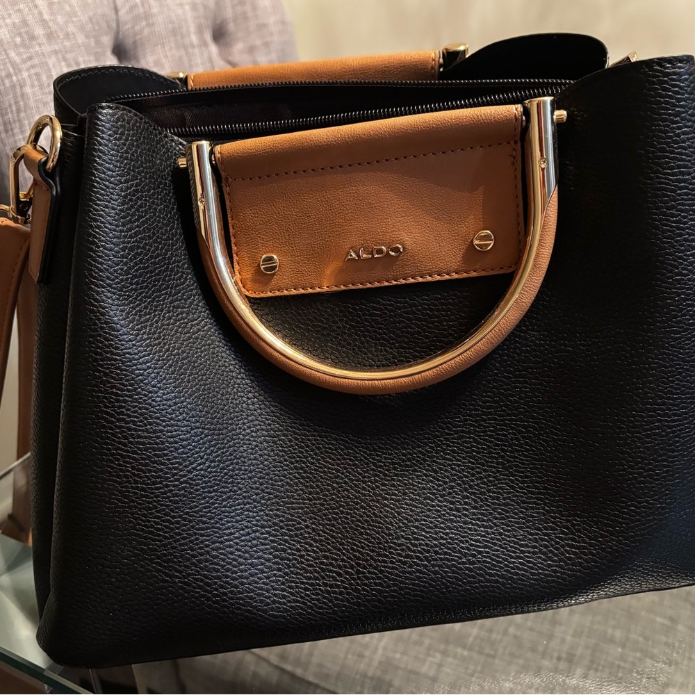 Aldo Black and Brown Satchel with Gold Accents